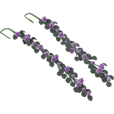 Lot de 2 balançoires miniatures (échelle 1:12) pour maison de poupée, ornement décoratif en argile, motif rose et liane, pour créations DIY (violet). (1/5)