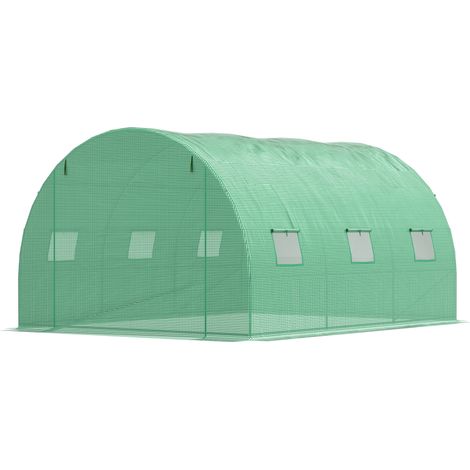 Walk-in Polytunnel Greenhouse, Outdoor Garden Tunnel Greenhouse Tent with Zipped Roll-Up Door 6 Mesh Windows, 4 x 3M (1/5)