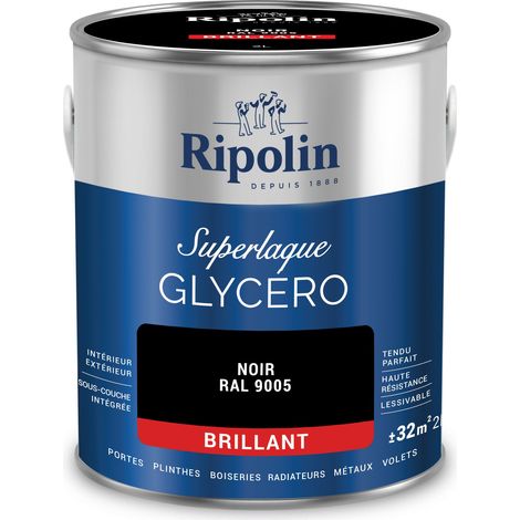Ripolin – Peinture laque glycéro 2 en 1 brillante 2L – Noir RAL 9005 – Haute résistance chocs et taches – Pour bois et métal (1/5)