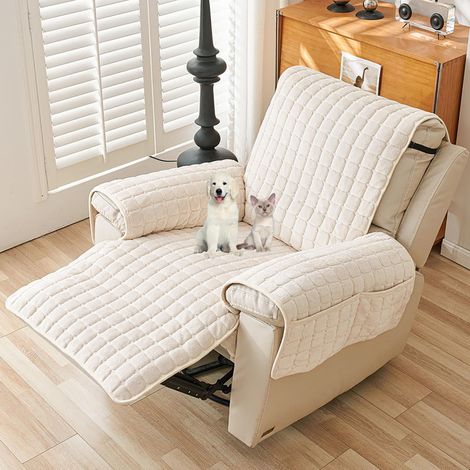 Housse d'accoudoir, antidérapante, housse de protection pour fauteuil de relaxation, pour la maison avec enfants et animaux domestiques, motif chien (beige) (1/5)