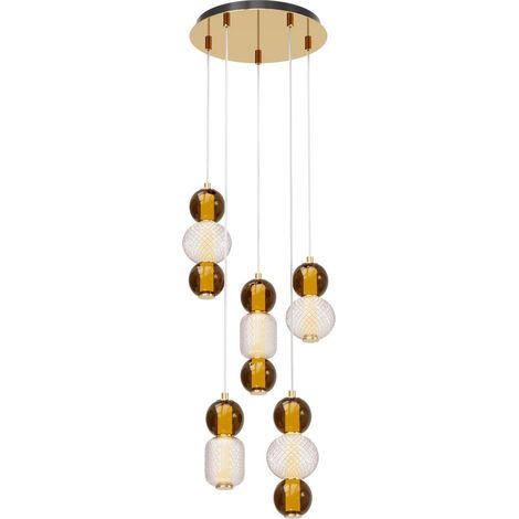 Suspension Maytoni Drop LED 80W laiton 5 globes verre (1/5)