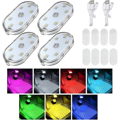 Lot de 2 ou 4 lampes LED sans fil pour voiture, éclairage intérieur multicolore rechargeable par USB (1/5)