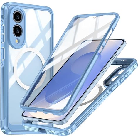 Coque antichoc avec verre trempé pour Samsung Galaxy S25 Edge, compatible MagSafe, bleue