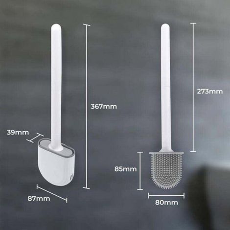 Brosse WC - Tête En Silicone Flexible - Manche Long Antidérapant - Support De Séchage Rapide - 1 Pièce (1/4)