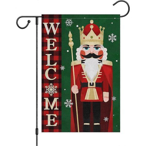Drapeau de jardin de bienvenue de Noël en toile de jute double face 12x18, drapeaux de jardin Casse-Noisette Joyeux Noël (DRAPEAU SEULEMENT) (1/5)