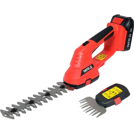 Akku Heckenschere Grasschere Strauchschere 18V mit Akku 2000mAh Li-Ion und Schnellladegerät, SK5 Stahlklingen, 200 mm Heckenscherenaufsatz, 100 mm Grasschere, (1/5)