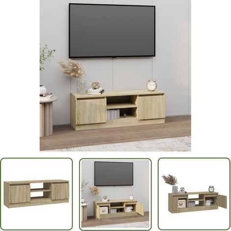 The Living Store Meuble TV avec porte Chêne sonoma 102x30x36 cm - Meubles Tv - Meuble Tv - Armoire Tv - Meuble Téléviseur - Étagère Tv (1/5)