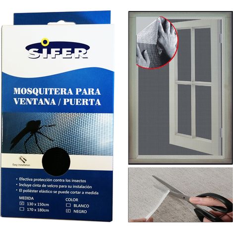 sifer tela-malla mosquitera fibra+velcro adhesivo negr 130x150cm