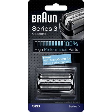 Tête de rasoir Braun Série 3 ProSkin 32B noire, grille SmartFoil pour rasage précis. Compatible plusieurs modèles. (1/5)