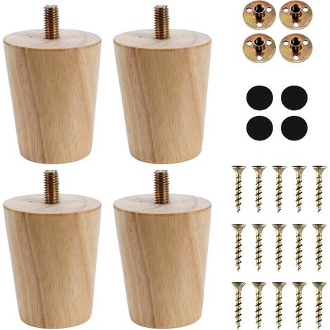 4 Pièces Pieds de Meuble Bois 6cm Pieds de Canapé en Bois (1/5)