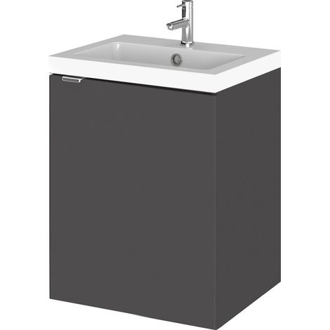 Hudson Reed Fusion Wall Hung 1-Door Vanity Unit with Basin 400mm Wide - Gloss Grey (1/5)