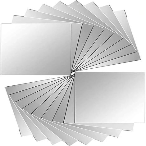 18 piezas Baldosas Espejo Adhesivas Pegatinas Espejo Espejo de Pared para Decoración de Pared Plata 15 x 15 cm (1/3)