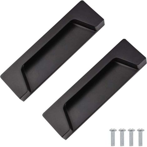 Lot de 2 poignées encastrées en alliage de zinc de 10,5 cm, noir mat pour placard, armoire, bibliothèque, tiroir et armoire de classement avec vis de montage (1/4)