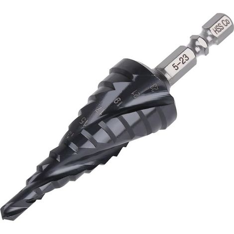 Foret étagé en métal 5-23 mm, 10 niveaux de foret conique HSS M35 cobalt TiAlN, foret à tige hexagonale pour acier inoxydable, tôle d'aluminium, fer, plastique, PVC, bois (1/3)