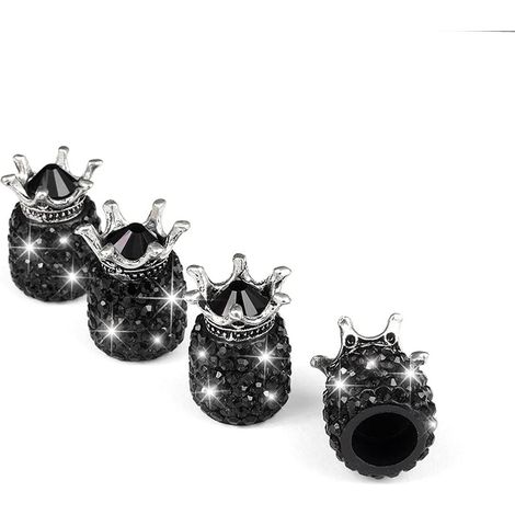 4 Pièces Bouchon Valve De Pneu, Valve de Voiture, Couronne Capuchon De Valve, Diamant Brillant Bouchons De Valve, Universels Ornés Voiture Accessoires Bouchon Valve De Pneu (Noir) (1/5)