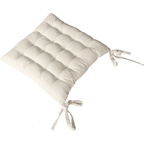 Homemaison – Galette de chaise 38 x 38 cm – Assise matelassée 3 cm – Tissu 100% coton – Fixation par nouettes – Coloris écru