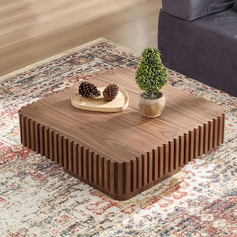 Mesa de centro cuadrada 80x80x35 cm en MDF color nogal con marco de madera (1/5)