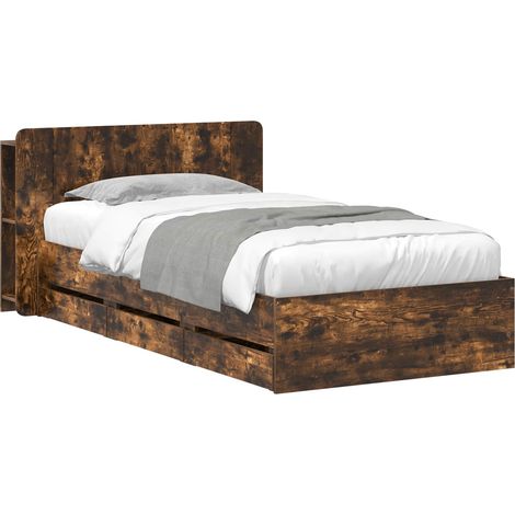 Bed Frame with Storage Smoked Oak 90 x 200 cm Engineered Wood vidaXL (1/5)