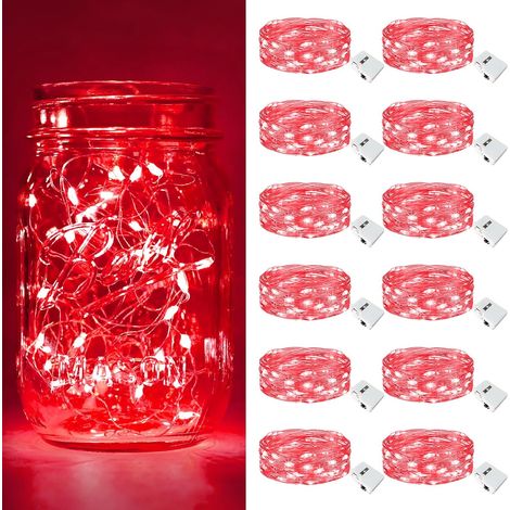 Confezione da 12 mini luci a LED a batteria, 2 m, 20 LED, 3 modalità, a batteria, IP65, impermeabili, piccole luci a LED, decorazione per interni per San Valentino, rosso [classe energetica A+++]