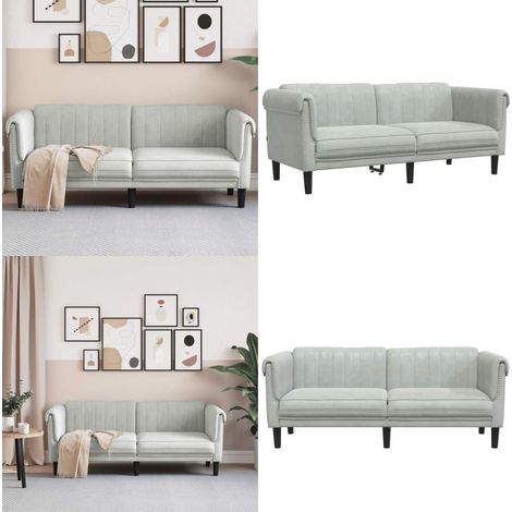 Canapé à 2 places gris clair velours - Canapé Deux Places - Canapé Velours - Canapé Gris - Canapé Design - Meuble Salon - Home & Living