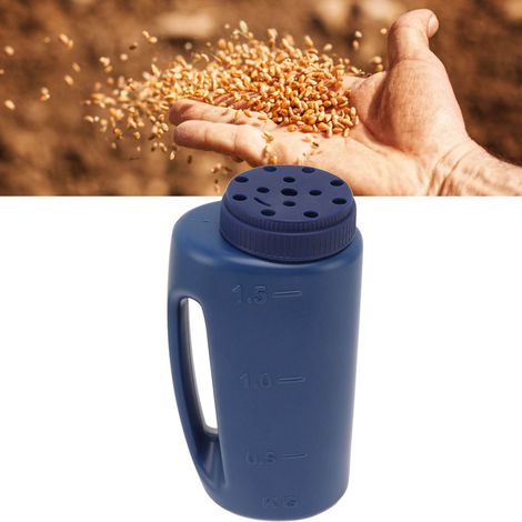 Distributeur de sel de déneigement, engrais, épandeur de sel, distributeur d'engrais portatif, distributeur de semences, bouteille bleue. (1/5)