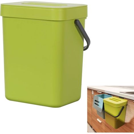 Cubo de basura de cocina, Cubo de basura de pared, Cubo de basura de encimera, 3 litros, residuos de baño, caravanas y baños, Verde (1/5)