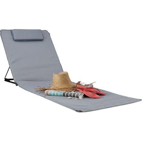 Relaxdays XXL Beach Mat, Padded Sun Lounger with Pillow Folding Recliner with Travel Bag, Grey (1/5)