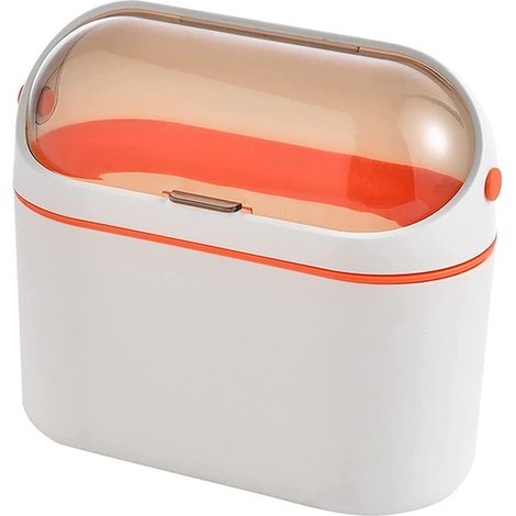 RGE Poubelle de bureau Cuisine table basse table corbeille à papier avec couvercle seau de rangement petite mini poubelle de bureau 20,5 10,2 19 cm orange 1 pièce (1/4)