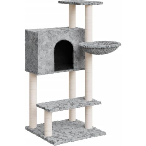 Tiragraffi per gatti Mobili per arrampicata su torre Tiragraffi piattaforma da arrampicata con tiragraffi in sisal leggero 108,5 cm grigio 020022545