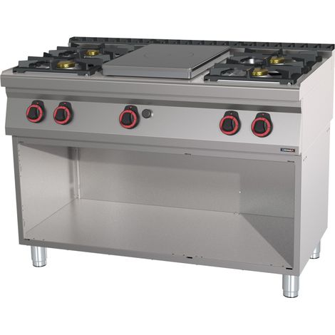 Fourneau gaz professionnel - 4 feux + Plaque coup de feu - 120cm - Casselin
