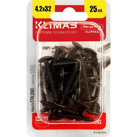 Vis Autotaraudeuses À Rondelle Klimas, 4.2 x 32 mm, Noires PH, Blister 25 Pièces (1/5)