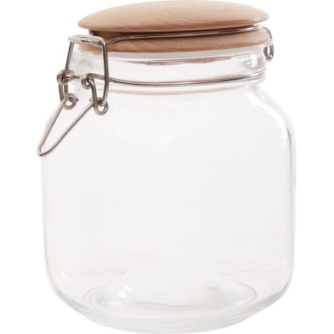 Premier Housewares Square Glass Jar With Wooden Lid - 1050Ml (1/5)