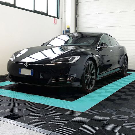 Kit da 6 piastrelle 1 mq SOGI PAV-03-TU1 in PP per pavimento officina e garage - colore turchese (1/5)