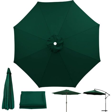 Toile de rechange pour parasol de terrasse, résistante aux UV, imperméable, 8 baleines, vert foncé (toile seule, 3 mètres) (1/4)