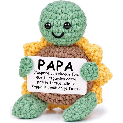 Cadeau Fete des Peres, Cadeau Papa - Tortue en Crochet Main avec Carapace en Tournesol - Cadeaux Émouvant pour Père Anniversaire, Noël, Fête des Pères (10x7x5cm) (1/5)