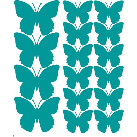 Pegatinas de pared con forma de mariposa, 32 piezas, color turquesa mate. (1/2)