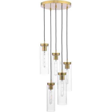 Dar Jodelle Suspension Jodelle à 5 lumières, bronze poli et verre (1/5)