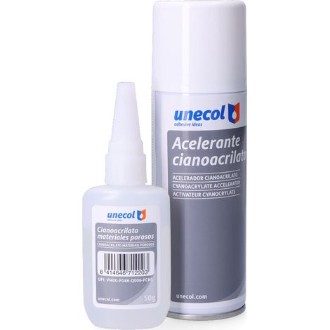 Kit Accelerante + Ciano M.porosi, Bottiglia 50g + Aerosol 200ml A7156 Unecol (1/3)