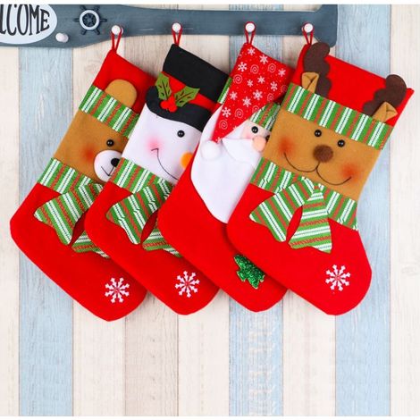 4pcs Boîtes du père Noël pour le remplissage ensemble bas de Noël bas du père Noël décoration cheminée sac cadeau pour arbre de Noël mur escaliers à la maison père Noël / David cerf / bonhomme de neig