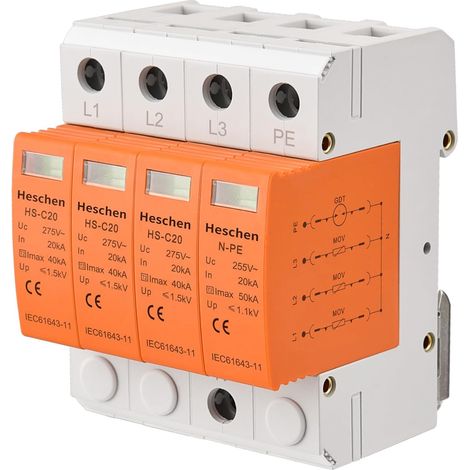 Dispositif de protection contre les surtensions SPD, HS-C20, 275 VAC 20 KA, 3+N-PE, ignifuge, parafoudre basse tension, montage sur rail DIN 35mm (1/5)