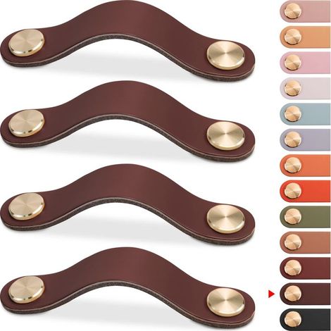 4 Pcs Leather Furniture Handles, Cabinet Door Knobs, Leather Drawer Knobs, Vintage Furniture Handles for Cabinets, Dressers, Kitchen, Bathroom (Dark Brown, 128mm) (1/5)