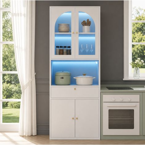 Vitrine haute 70x35x180 cm en MDF et verre, blanche, avec rangement pour bureau et salon FloraGrace (1/5)