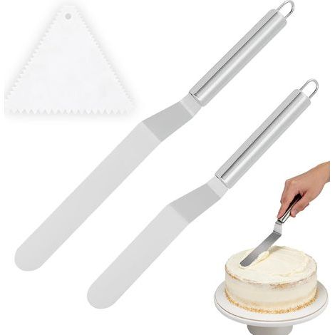 2 PCS Angled Pastry Spatulas, Angled Pastry Spatula, Stainless Steel Angled Spatulas, Pastry Spatula Stainless Steel Palette Utensil for Icing and Smoothing Sugar Paste, Pancakes and Cakes (1/5)