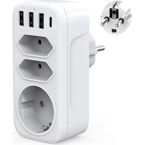 Multiprise Murale USB C Adaptateur Prise Electrique 4000W Chargeur USB Multiple avec 3USB + Type c, 1 Prise Schuko et 2 Prises Euro pour Maison,Cuisine et Bureau (1/5)