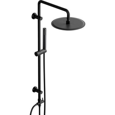Görbach Duschsystem ohne Armatur für vorhandene Armatur, Runde 25cm Regendusche aus Edelstahl, Flexible Wandhalterungen, Schwarz Matt (1/5)