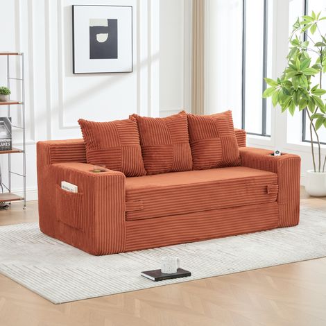 Sofá modular de pana naranja 172x87x64 cm con portavasos para estudio – MEUBLIV (1/5)