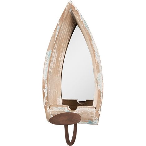 Miroir avec Bougeoir Noir en Bois Beige et Marron Style Rustique 15 x 17 x 36 cm - PANGIVO (1/3)