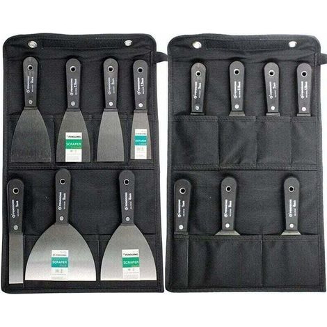 Set di spatole per intonaco, spatola in acciaio, set di spatole per stucco, set da 7 pezzi con borsa portaoggetti, raschietto per pareti, manico in plastica antiscivolo -Crezuo