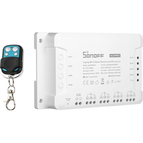 SONOFF 4CH R3/PRO R3 ITEAD RF 433MHz 4-fach WLAN-Schalter mit 3 Betriebsmodi (Tipp-/Selbstverriegelungs-/Verriegelungsmodus), kompatibel mit Amazon Alexa und Home/Nest Smart Home, inklusive 433-MHz-Fu (1/5)