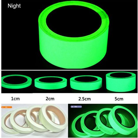 2 Volumes Fluorescente Bande Autocollante Lumineux Ruban Adhésif Amovible étanche Brillant dans l'obscurité pour Les Escaliers la Scène Le Vélo la Chambre Le Garage - 1cm x 5m (1/5)